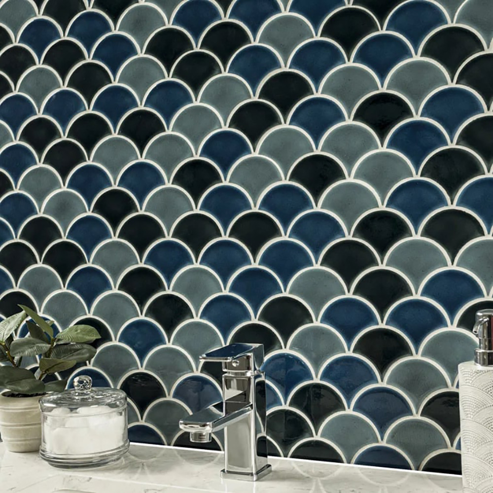 Gạch mosaic 290x274mm xanh dương đậm vảy cá rạn SH-FA90027