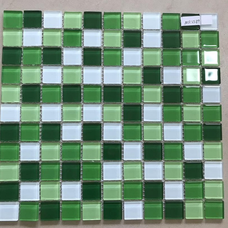 Gạch mosaic thủy tinh màu xanh lá trộn 25x25mm MH 2589