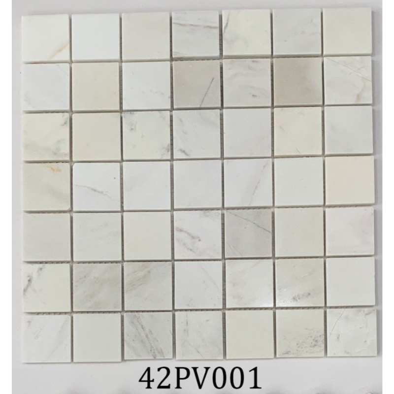 Đá mosaic trắng sữa chip vuông bóng 42x42mm 42PV001