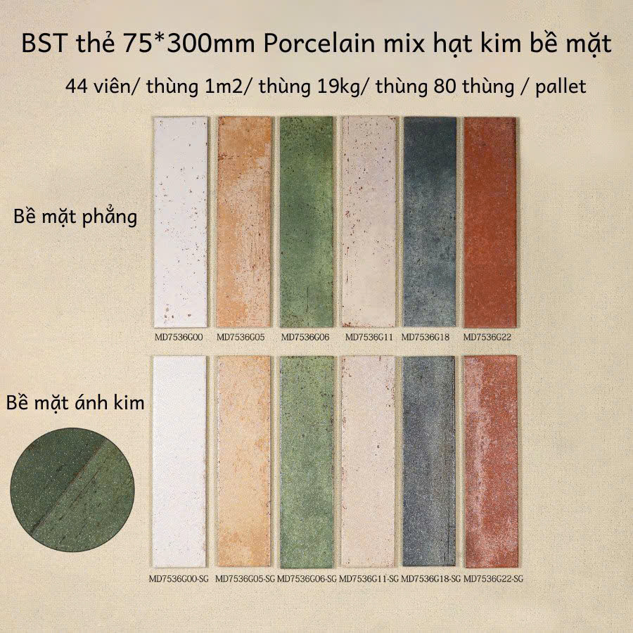 Gạch thẻ Porcelain KT 75x300mm mã 7536G18-SG