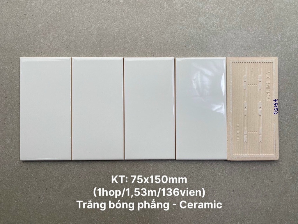 [0196-2] Gạch thẻ 75x150mm trắng bóng phẳng loại 1 mã 0196-2(STA75150)