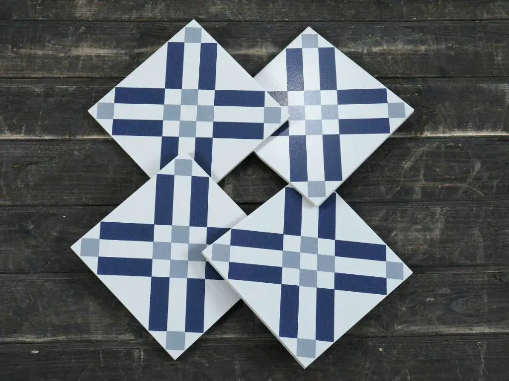 [DSC-DC201] Gạch bông TQ, KT 200x200 mm, Xương Porcelain mặt mờ mã DC201 Chữ X màu xanh dương (1h/1.2m=30v)