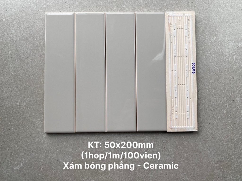 Gạch thẻ cao cấp xám bóng phẳng KT 50x200mm mã PSTA50203