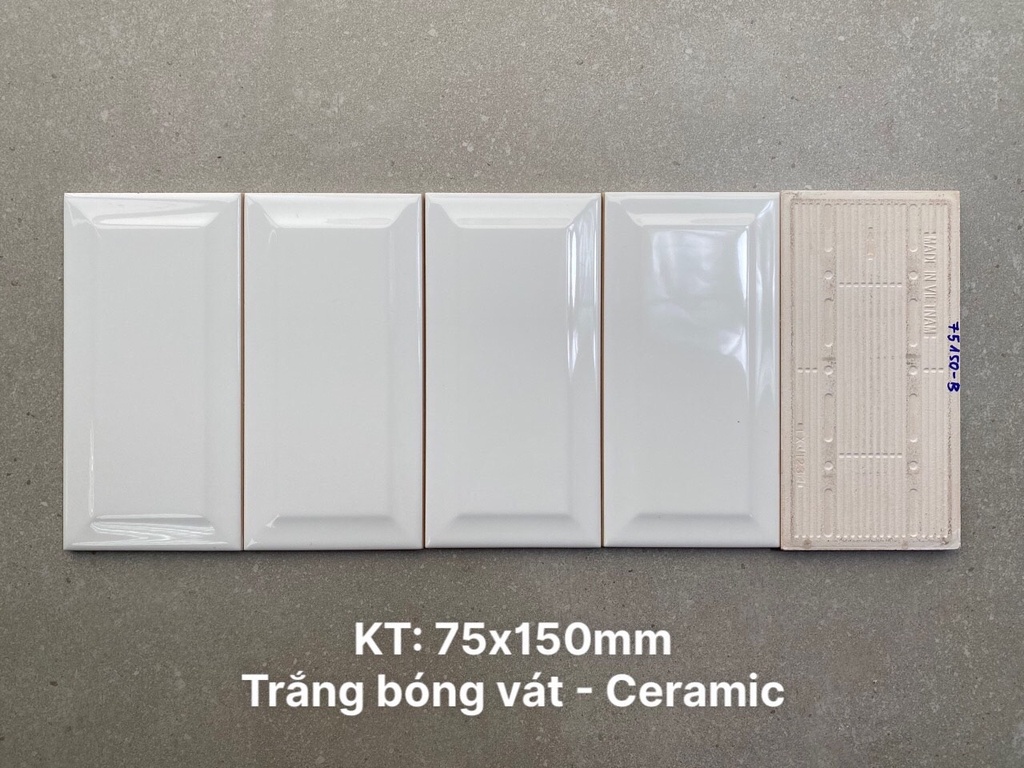 Gạch thẻ loại ưu trắng bóng vát KT 75x150mm PSTA75150-B