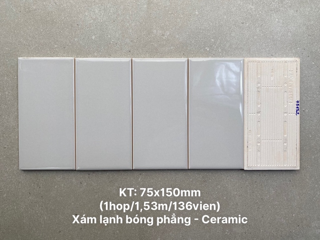 Gạch thẻ xám lạnh bóng phẳng KT 75x150mm mã STA75152