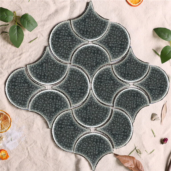 Gạch mosaic 290x274mm đen bóng ( đối đầu) vảy cá rạn SH-XFB90056