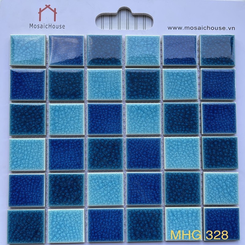 Gạch mosaic gốm men rạn 2 lớp 48x48mm phối màu MHG 328