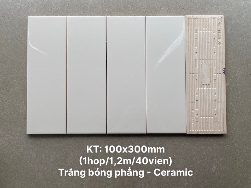 Gạch thẻ trắng bóng phẳng KT 100x300mm mã STA1300