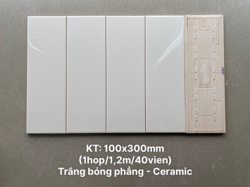 [STA1300] Gạch thẻ trắng bóng phẳng KT 100x300mm mã STA1300