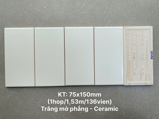 [PSTA75156] Gạch thẻ trắng mờ phẳng 75x150mm PSTA75156